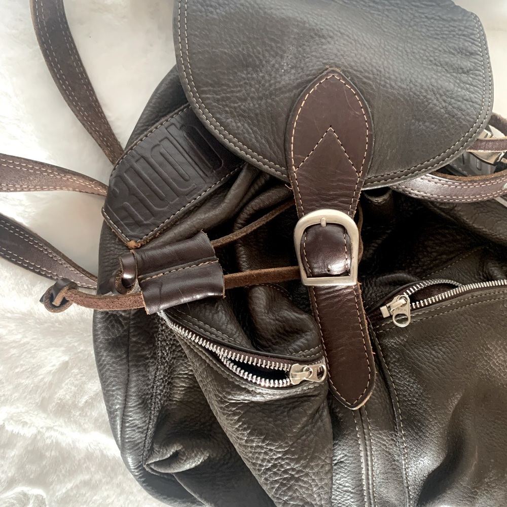 RUGBY Canadian-Made Genuine Vintage Brown Leather Drawstring Rugged Backpack